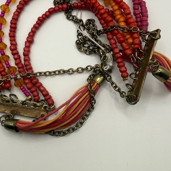 Multi strand Beaded Glass Acrylic Statement Necklace Boho Pre Owned - Picture 7 of 8